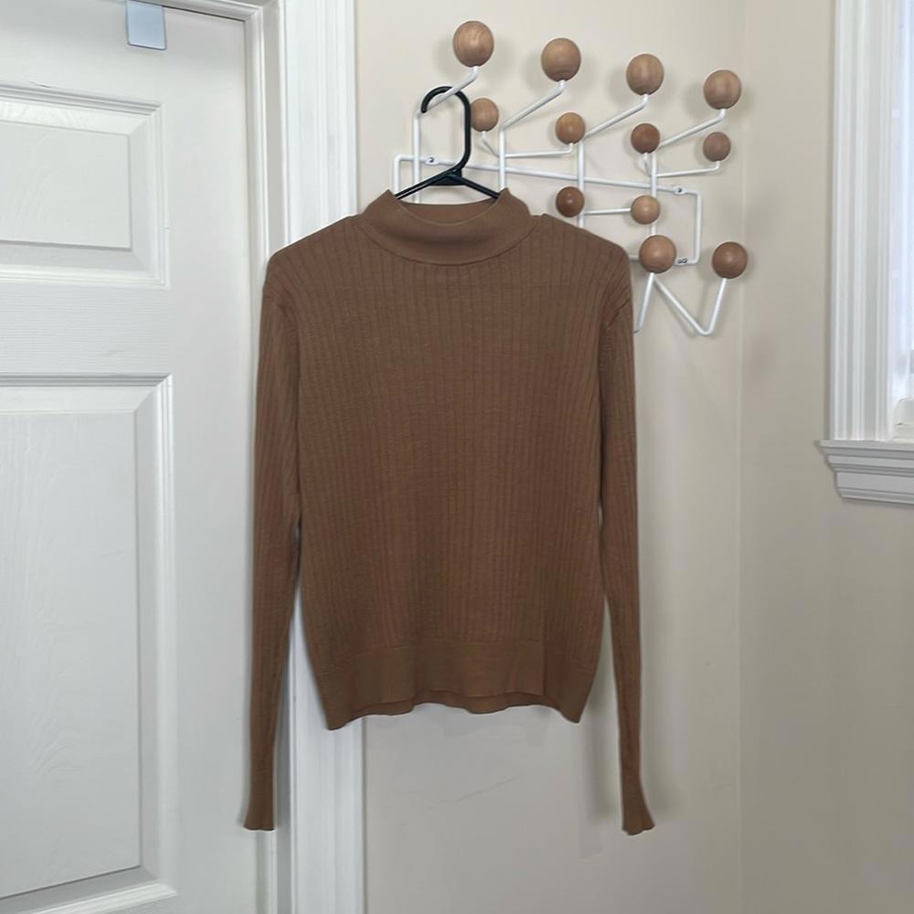 Laura Petites - Silk Turtle Neck Long Sleeve Top  - Brown - Large Petite